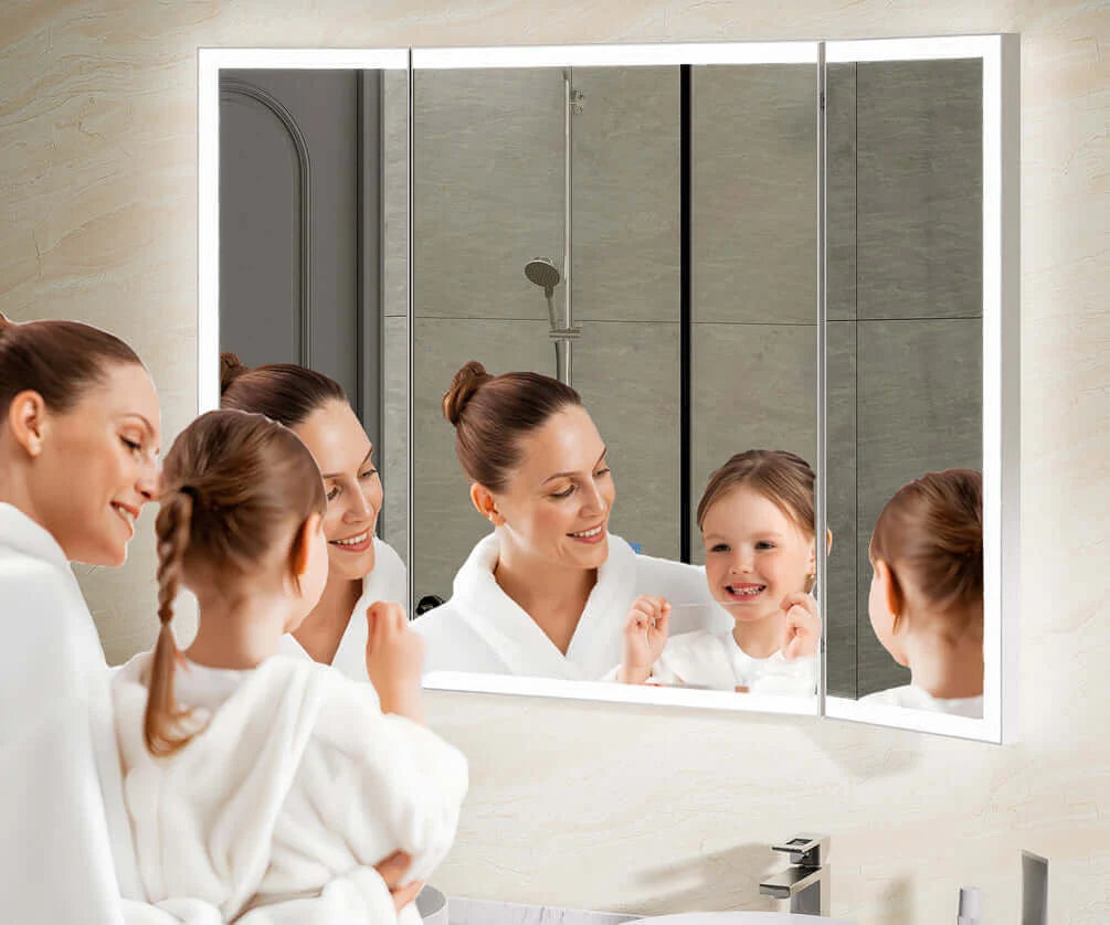 The Vanity Setup That's Taking Over Every Beauty Influencer's Room featuring a mother and daughter at a stylish mirror.