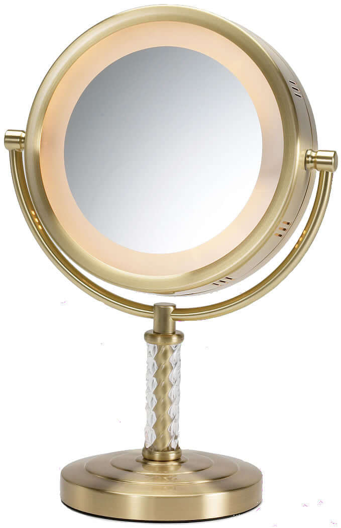 Jerdon 6x/1x Brushed Brass or Nickel Reversible Halo-Lighted Makeup Mirror