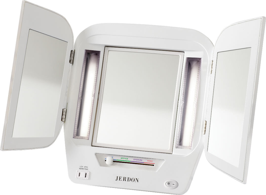Tri-Fold Lighted Vanity Mirror 5X/1X, 4 Colors - Jerdon Style