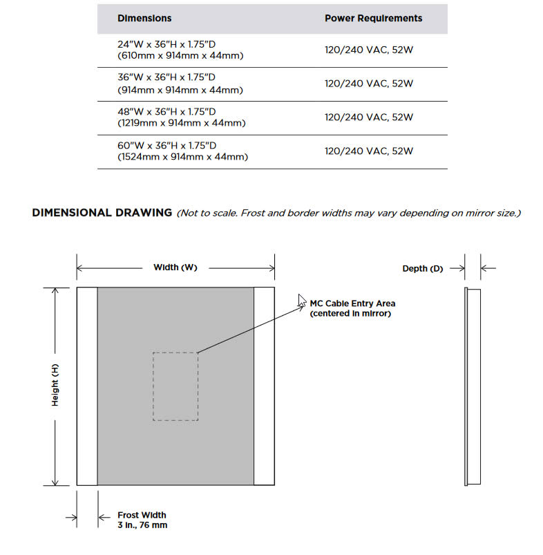 Electric Mirror Novo LED Mirror with 3-Inch Side Border Illumination and Wall Glow -3 Sizes