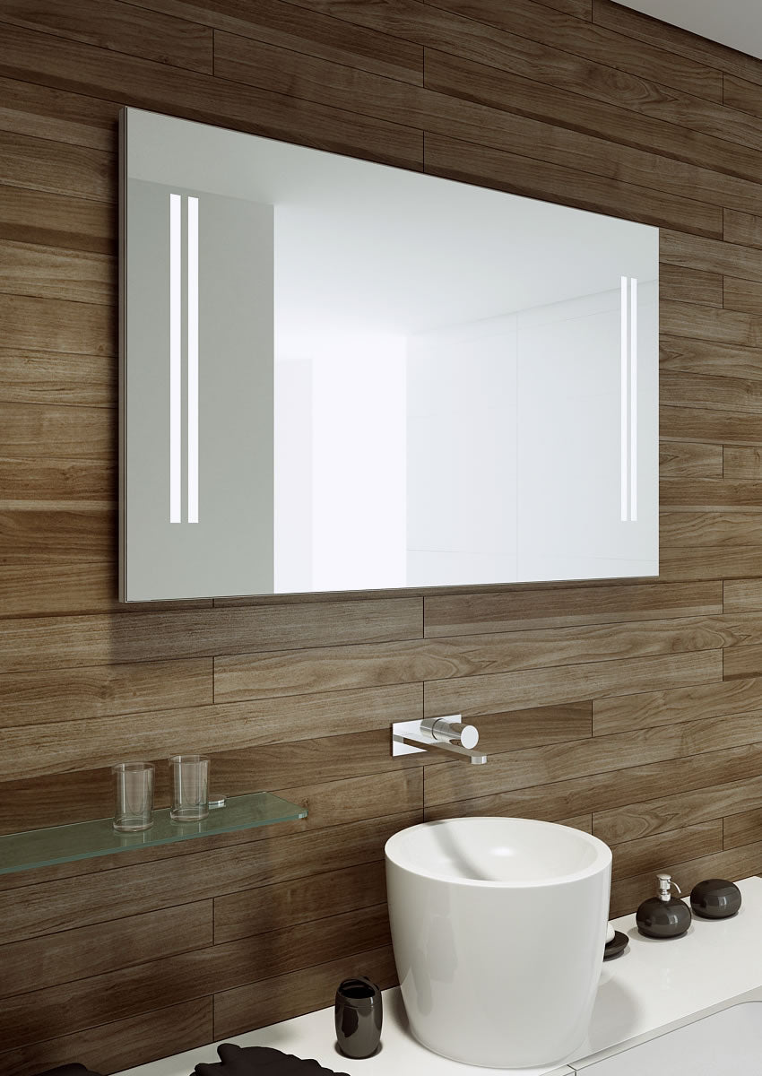 Aamsco UNICO 2 with Double Vertical Bands of LED Lighting at Each Side of the Mirror - 2 Sizes - Perfect Makeup Mirrors