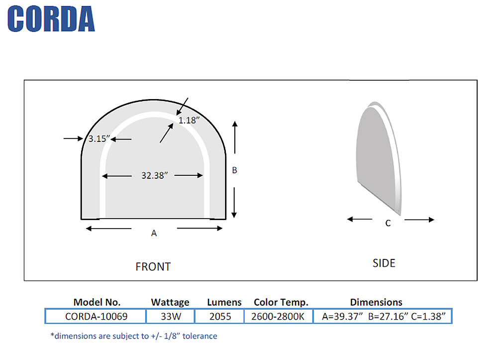 Corda ADA Half-Moon LED Backlit Mirror | Aamsco - Perfect Makeup Mirrors