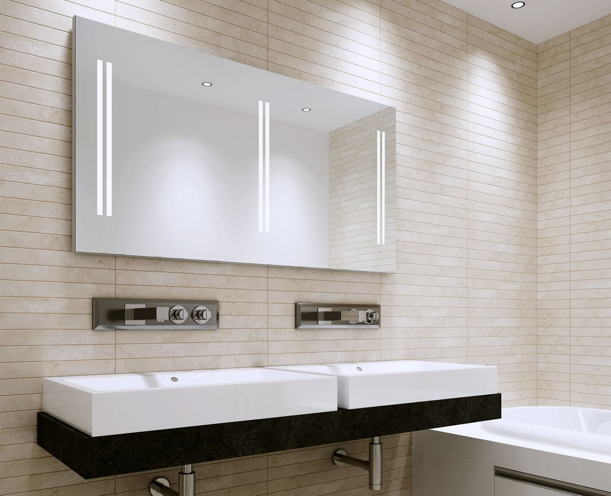 Aamsco UNICO 5 Backlit Mirror has Triple Sets of Double Vertical LED Light Bands