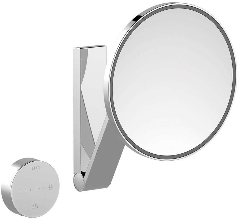 KEUCO 5x Hardwired Round Adjustable Color Temperature LED Cosmetic Mirror with Glass Control Panel