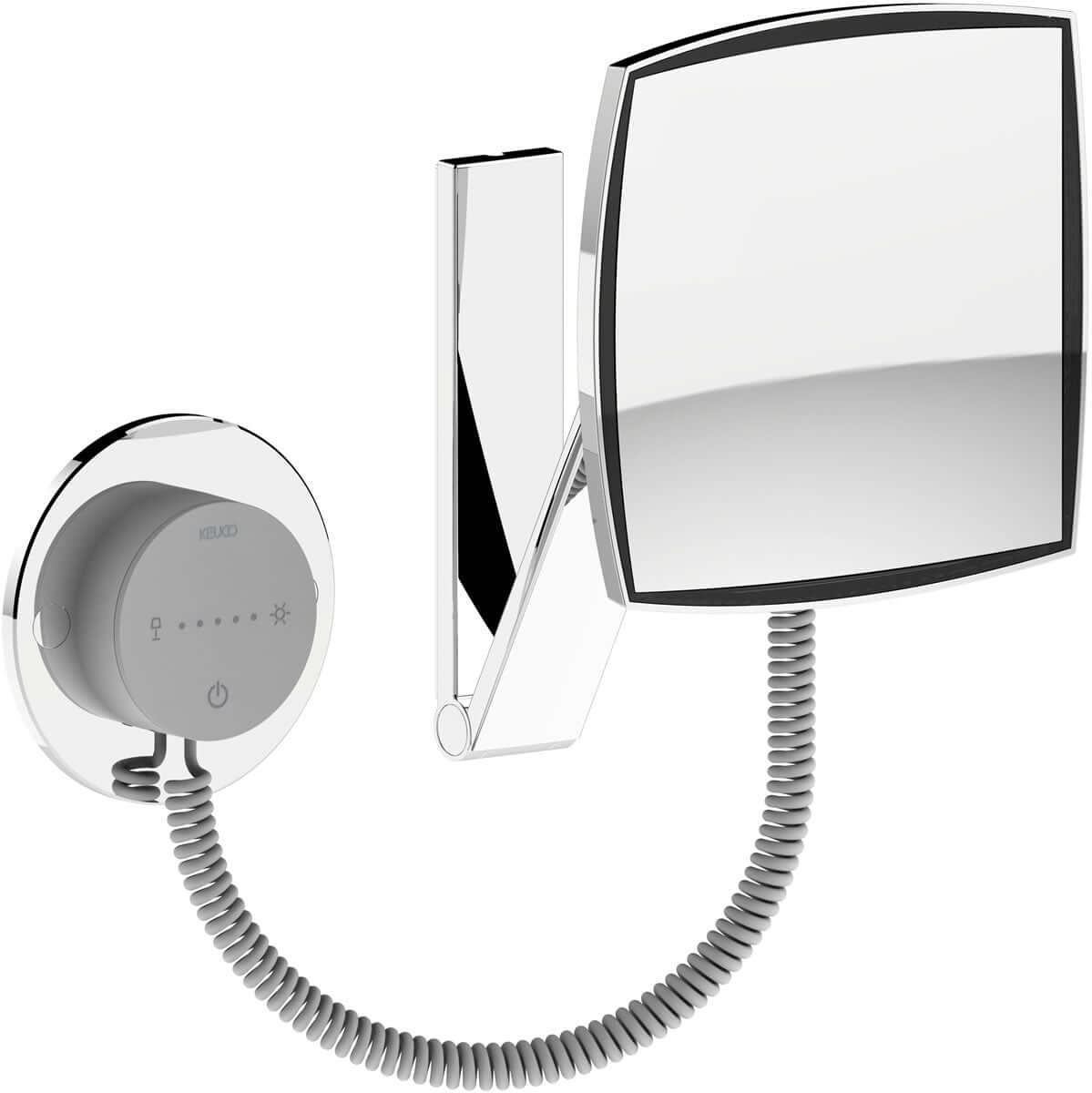 KEUCO 5x Square 2,700k-6,500k LED Coiled Cord Hardwired Makeup Mirror, LED Control Panel