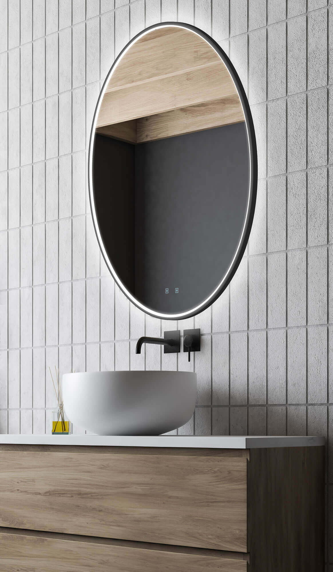 Matte Black Frame - Oval Mirror for "Portrait" hanging orientation, only.