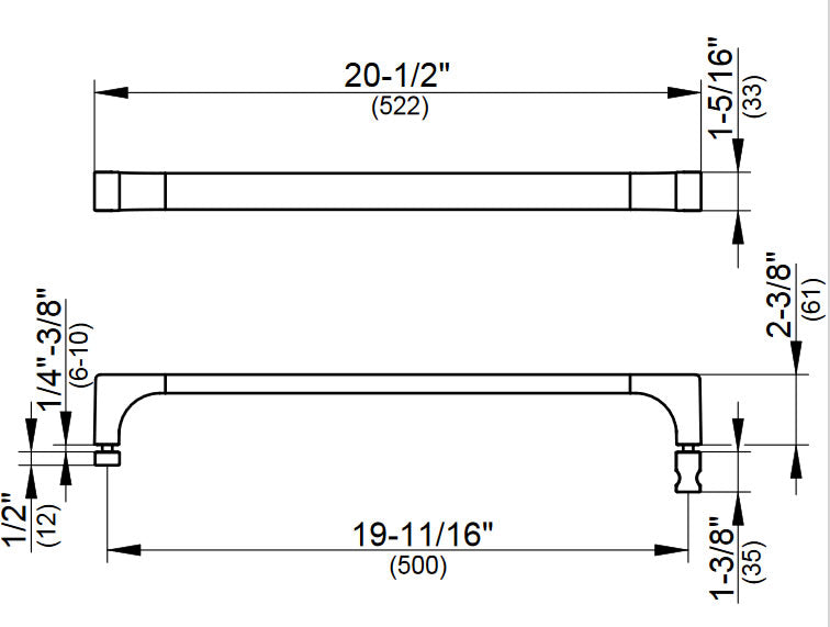 Keuco Edition 11 Shower Door Handle - 20-1/2", with Backing Plates, Polished Chrome