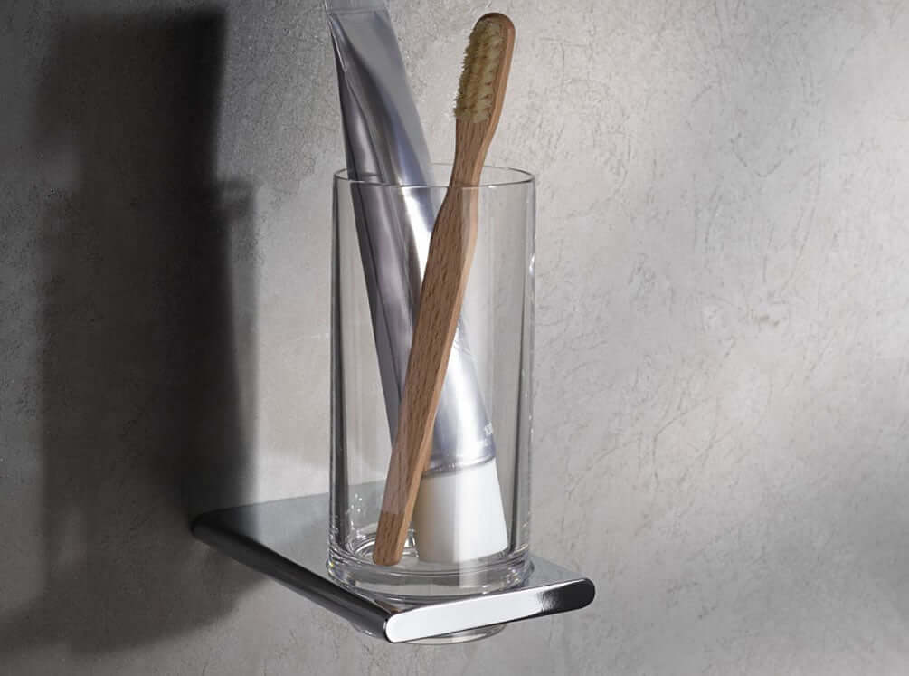 Keuco Edition 400 Tumbler Holder and Crystal Tumbler for Wall-Mounting, 3 Finishes