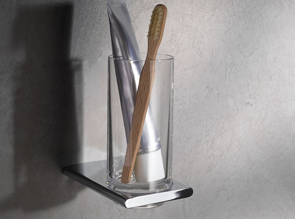 Edition 400 Tumbler Holder and Crystal Tumbler for Wall-Mounting, 3 Finishes - Keuco - Perfect Makeup Mirrors
