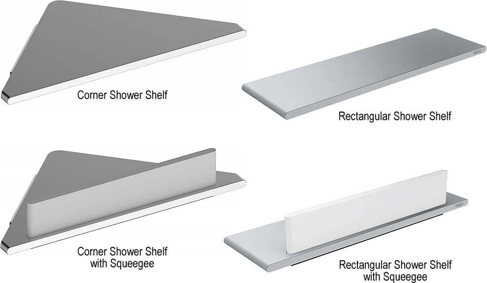 Keuco Edition 400 Shower Shelves - Rectangular, or Corner Shower Shelf, some with Hidden Squeegee