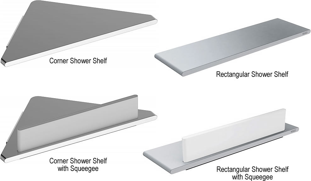 Edition 400 Shower Shelves - Rectangular, or Corner Shower Shelf, some with Hidden Squeegee - Keuco