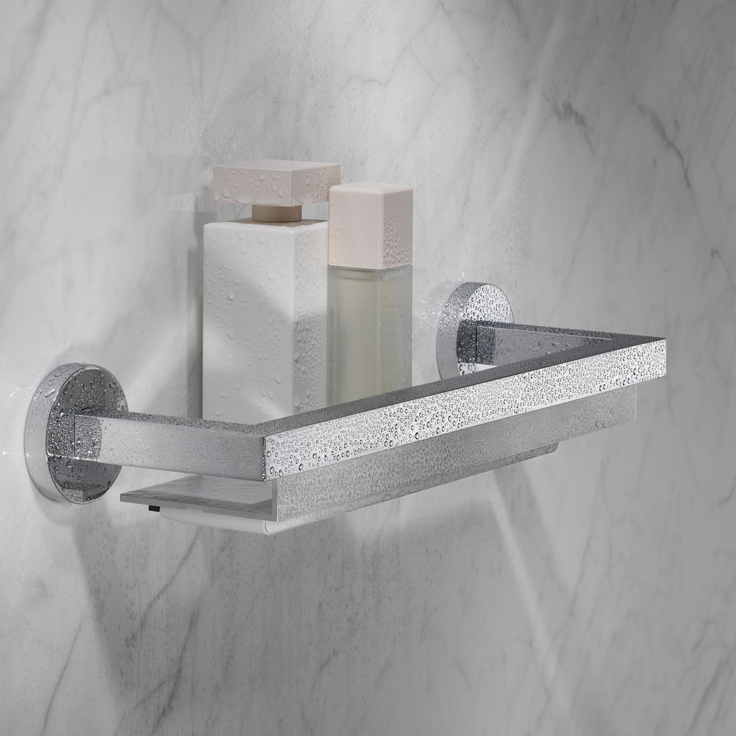 Keuco Edition 90 Polished Chrome Shower Shelves - Plain or with Built-In Magnetic Squeegee