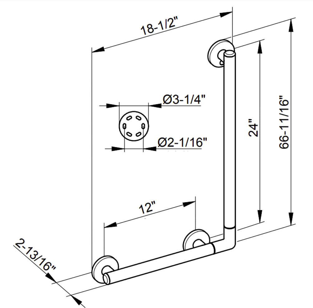 Keuco Plan Care ADA Angle Bar 90° - Polished Chrome - 24" or 48"