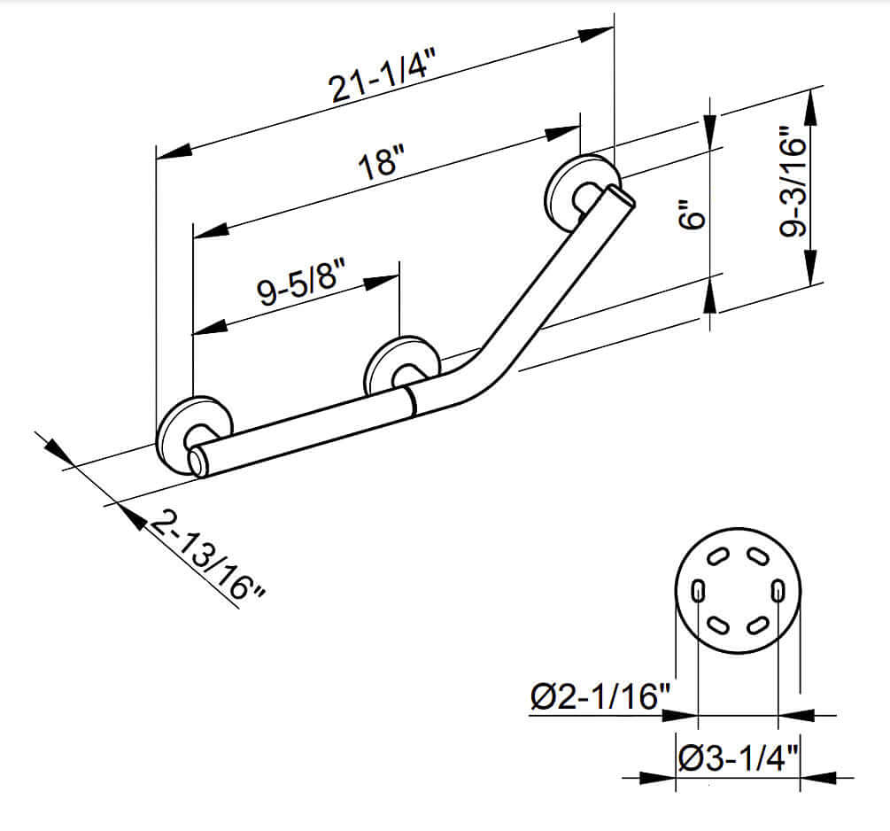 Keuco Plan Care ADA Angle Bar 135° - Polished Chrome
