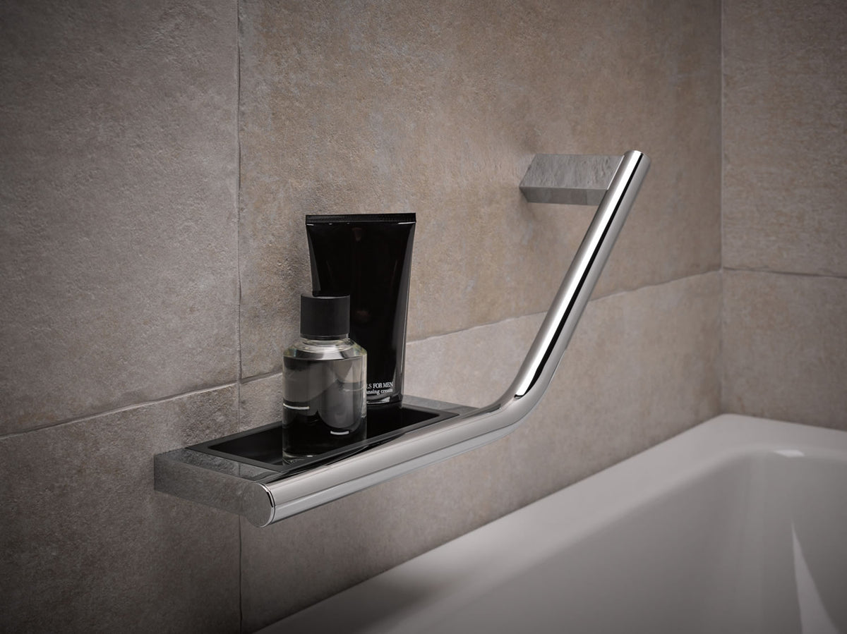 Plan 135° Grab Bar & Soap Holder, Chrome or Stainless - Keuco - Perfect Makeup Mirrors