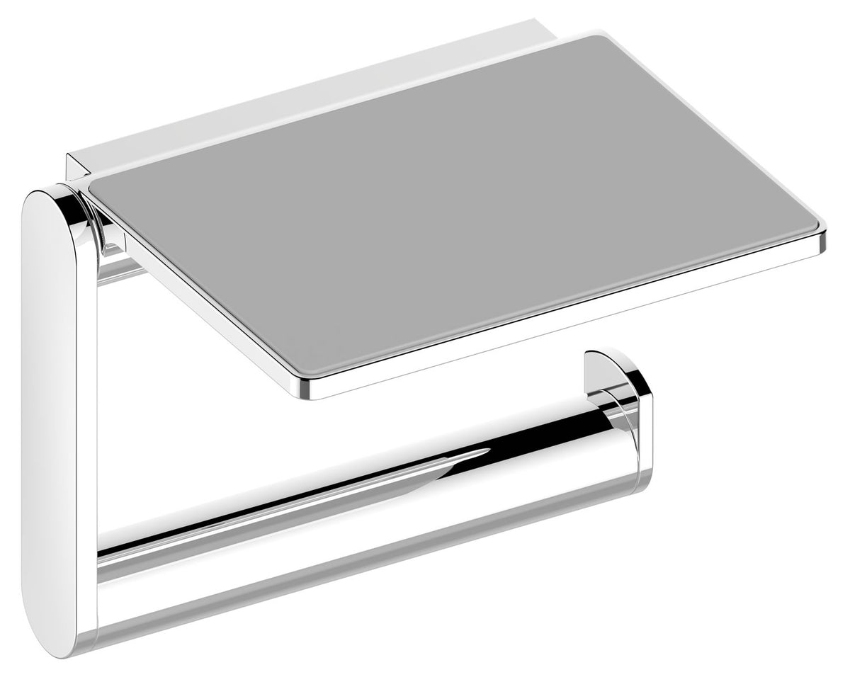 Plan Toilet Paper Holder with Shelf in Polished Chrome or Stainless Steel Finish - Keuco - Perfect Makeup Mirrors