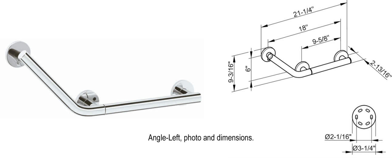 Keuco Plan Care ADA Angle Bar 135° - Polished Chrome