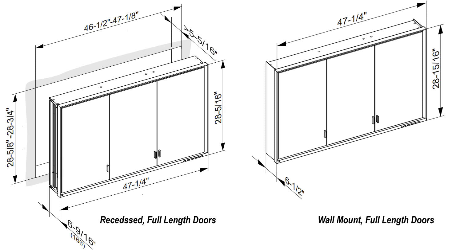 Keuco Royal Lumos Side Mirror Kit, Semi-Recessed Installation
