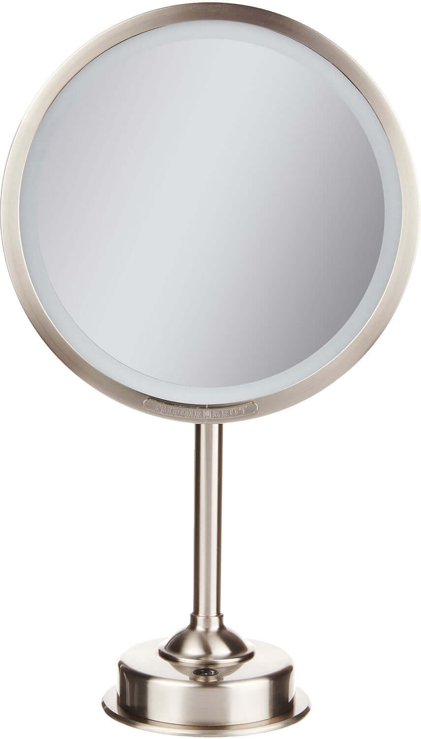 The Intemporel Vanity Mirror has the same 9.5" mirror section as does the flagship hardwired Intemporel. It sits on an impeccably polished stand giving an overall height of 16.1".