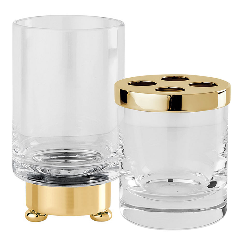 Cristallin "lisse" Bathroom Tumbler and Toothbrush Glass, each in 27 Finishes - Cristal & Bronze - Perfect Makeup Mirrors