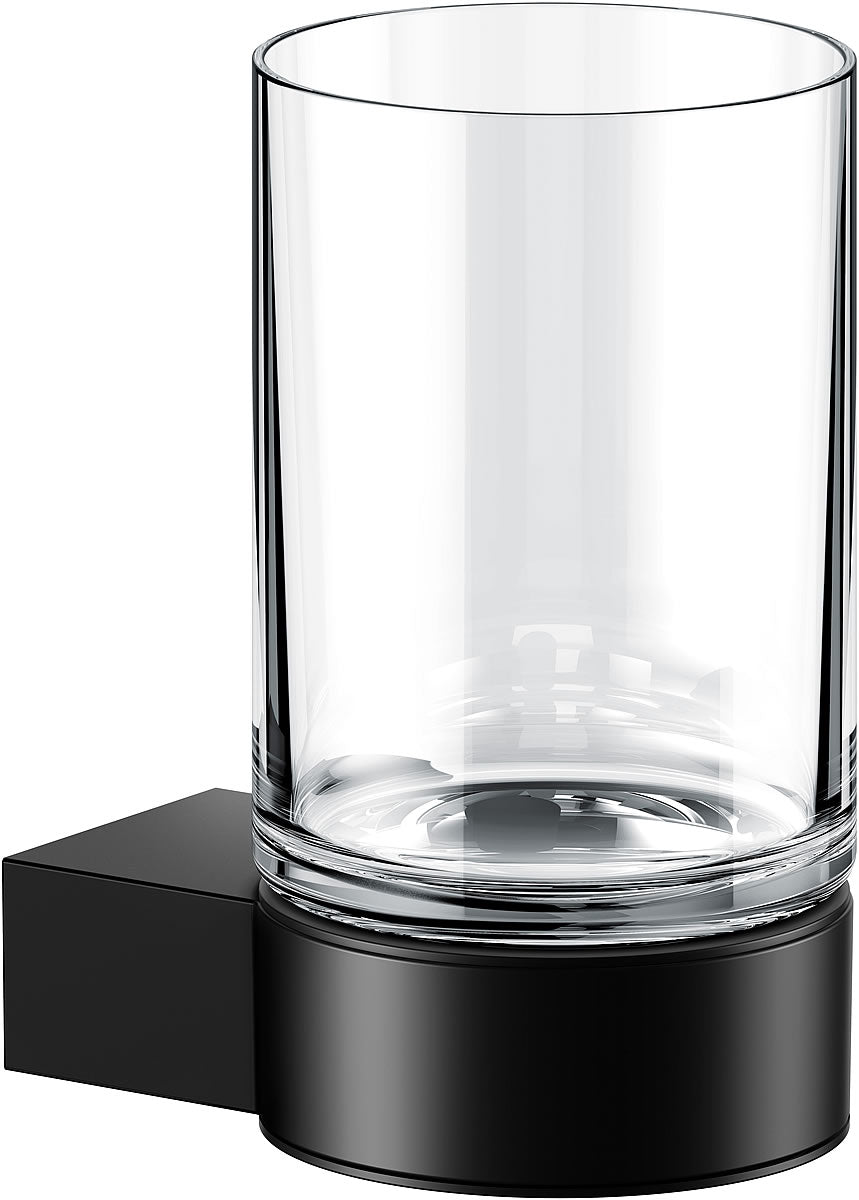 Black Collection Tumbler Holder with Crystal Tumbler - Keuco - Perfect Makeup Mirrors