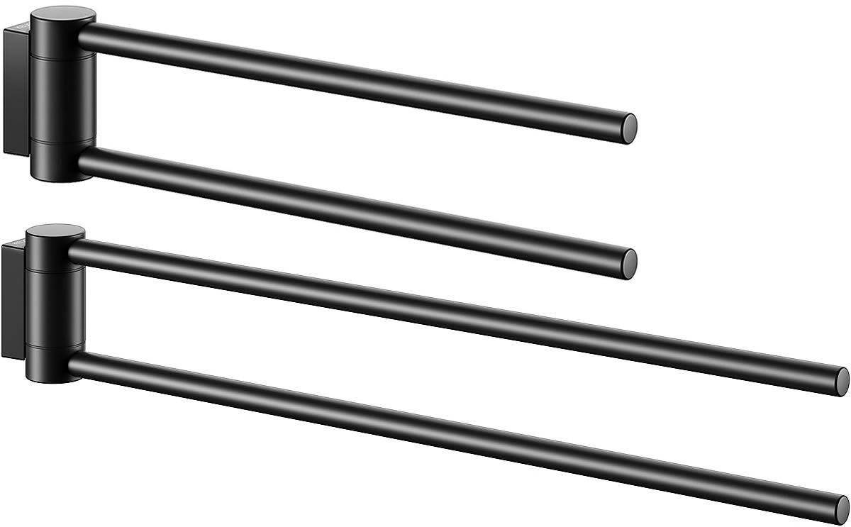 Keuco Plan Double Swivel Towel Holder 12" or 17", Stainless Steel, Matte Black, or Polished Chrome