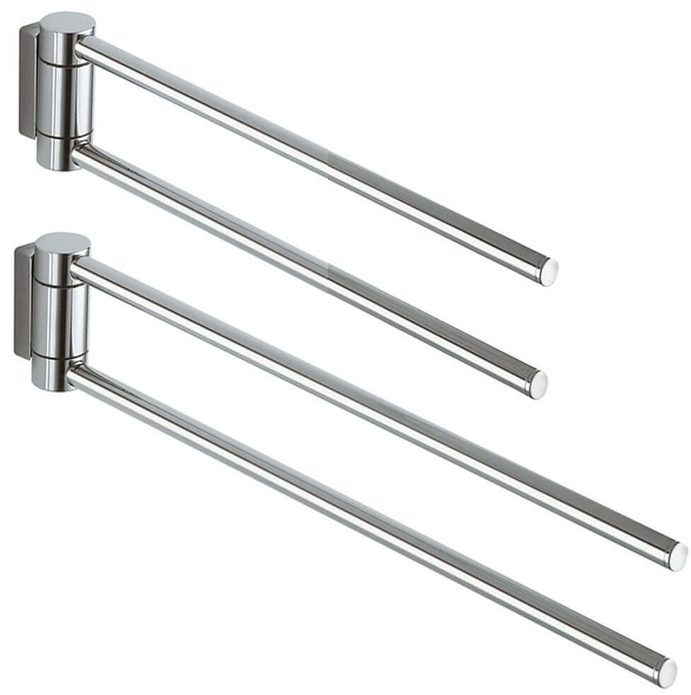 Keuco Plan Double Swivel Towel Holder 12" or 17", Stainless Steel, Matte Black, or Polished Chrome