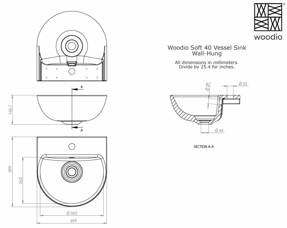 Woodio Soft40 Wall-Mounted Sinks - 10 Colors