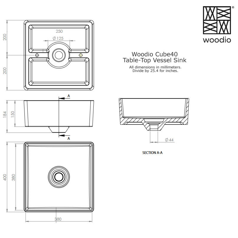 Woodio Cube40 Above-Mount Sink - 10 Colors