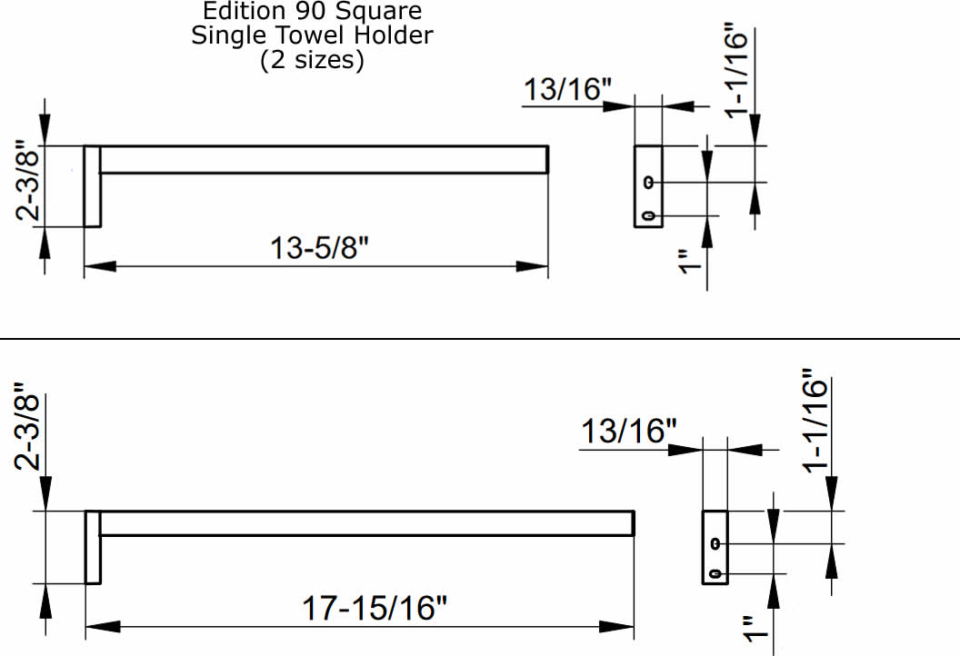 Keuco Edition 90 Square Chrome Towel Holder, 2 Sizes