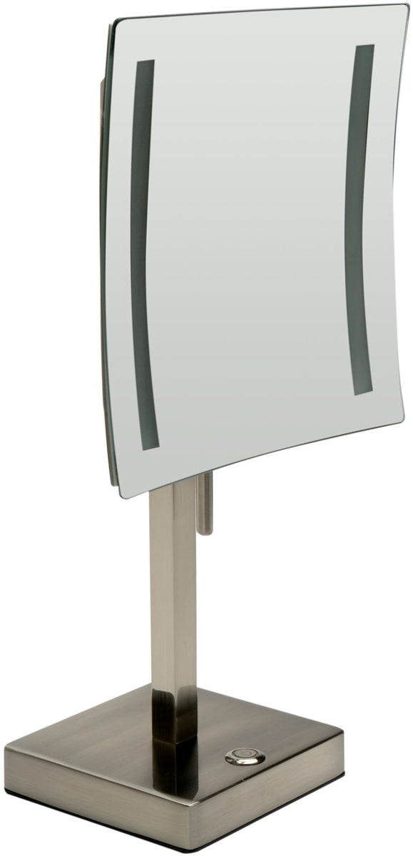 Brushed Nickel - 5x Magnification. Plug it in or charge it with and run it on built-in battery.