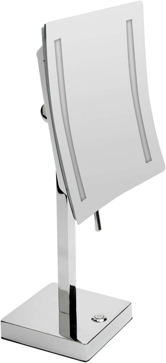 Polished Chrome, dual LED side-lighting, and 5x Magnification. Plug in or charge and run it on built-in battery.