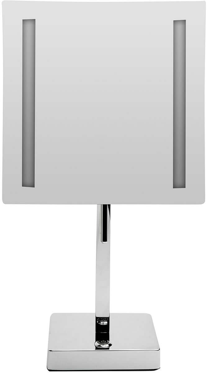 Polished Chrome, dual LED side-lighting, and 5x Magnification. Plug in or charge and run it on built-in battery.