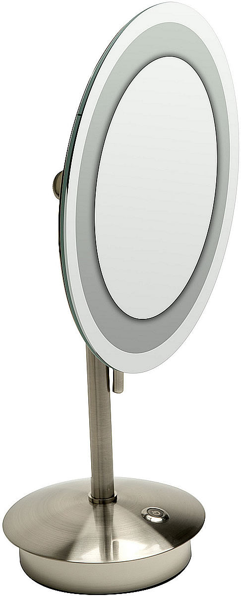 Built-in battery lets you move the mirror from place to place. Plug-in to recharge.