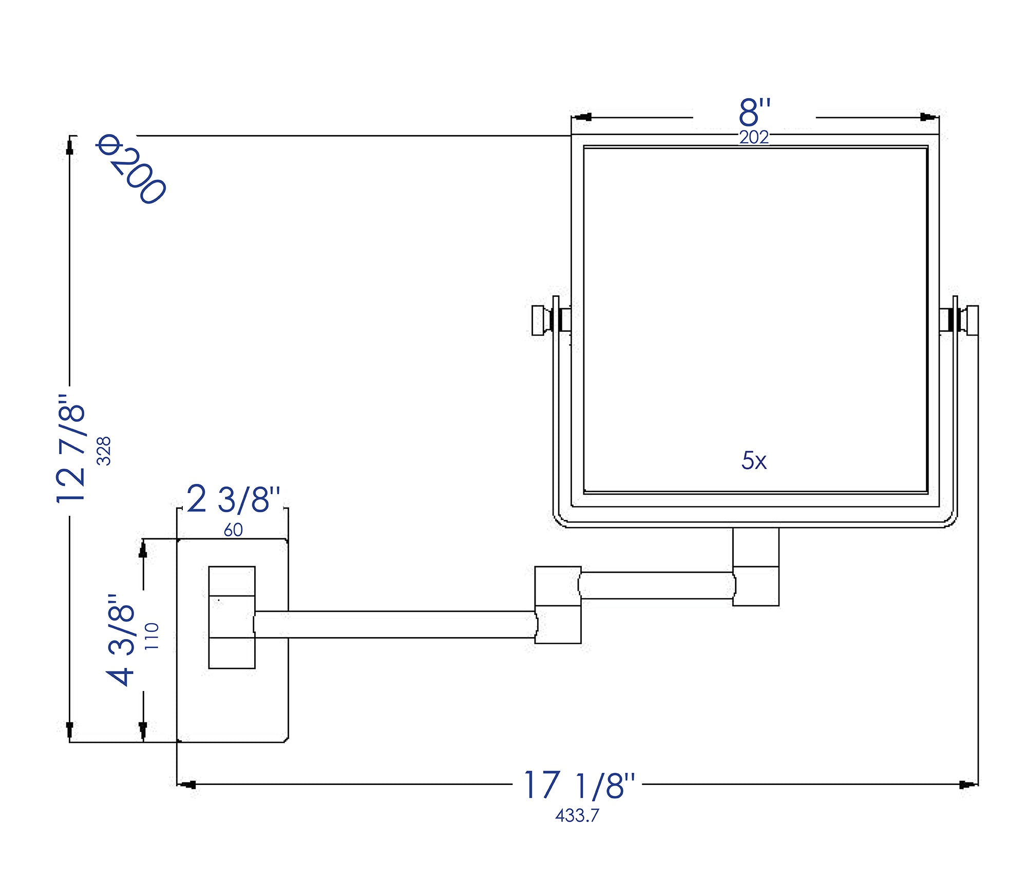 Alfi Brand 5x/1x Square Magnifying Makeup Mirror - 2 Finishes