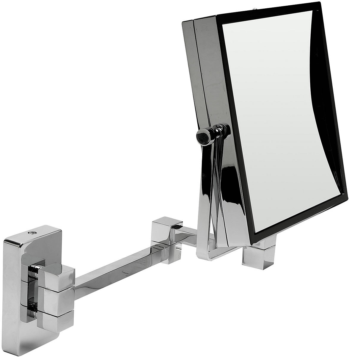 Hard-to-find 5x Magnification (reversible) in a square makeup mirror. Polished Chrome.