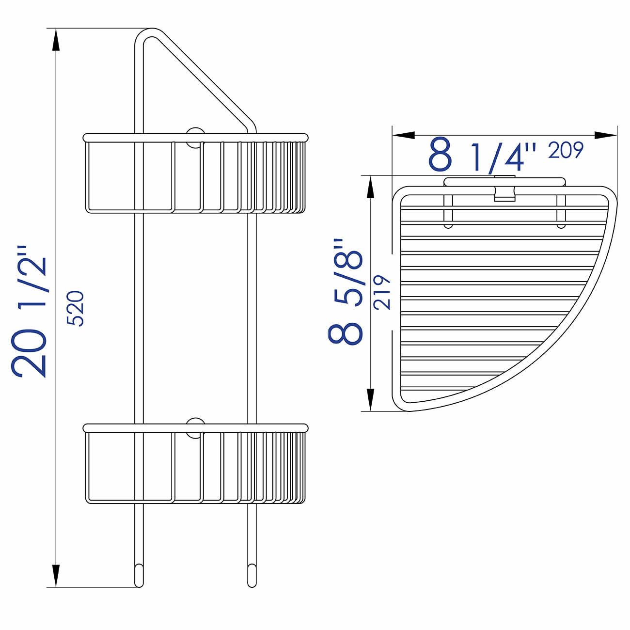 Alfi brand Corner Shower Shelf, Polished Chrome