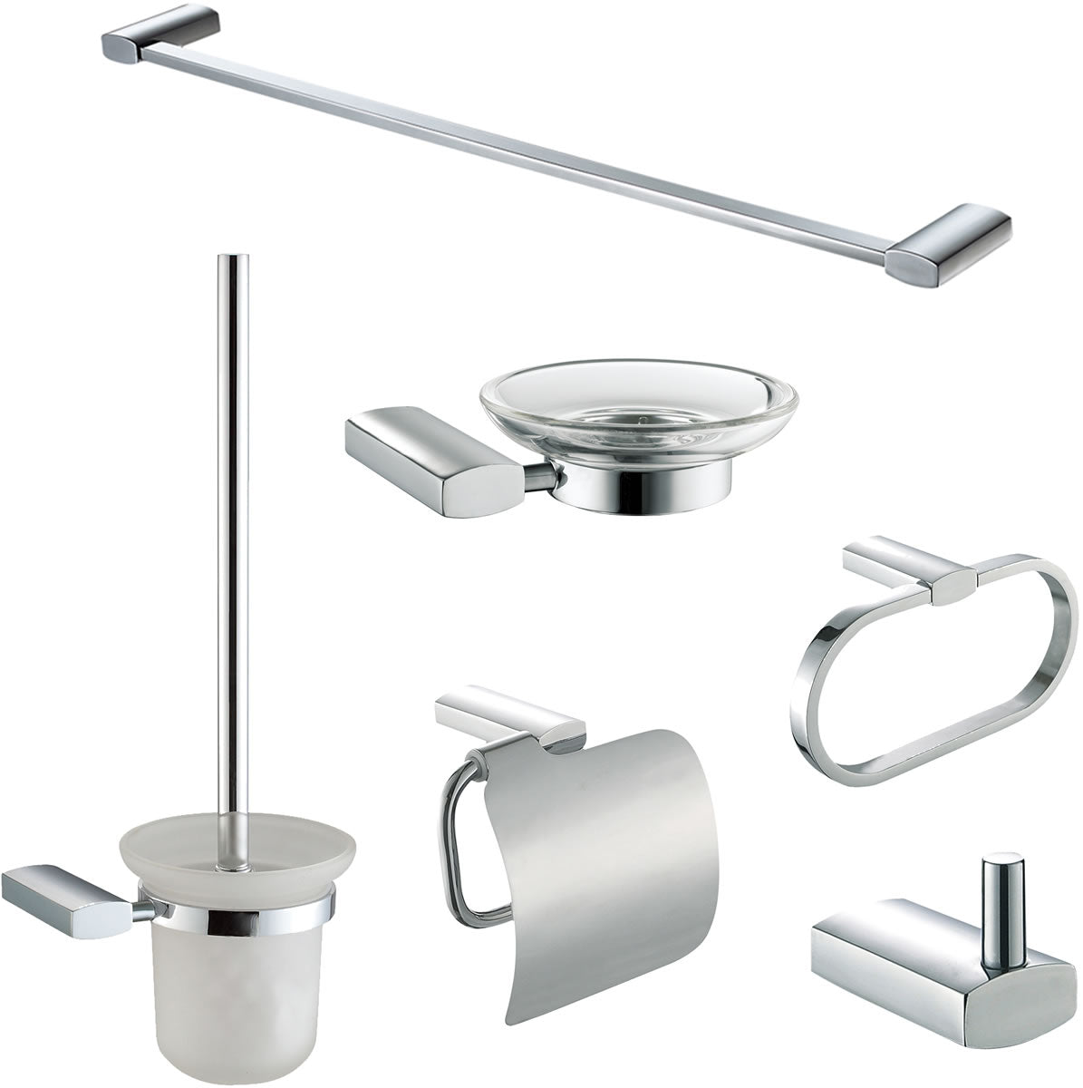 6-Piece Contemporary Bathroom Accessory Set, AB9503, Polished Chrome or Brushed Nickel - Alfi Brand - Perfect Makeup Mirrors