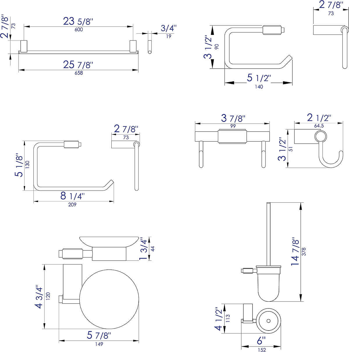 Alfi brand 6-Piece Universal Style Matching Accessory Set, AB9515, 3 Finishes