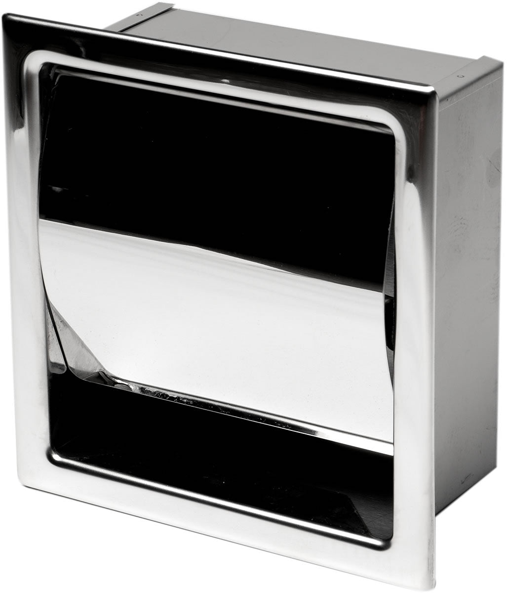 Recessed, covered, Toilet Paper Holder, Polished Stainless Steel