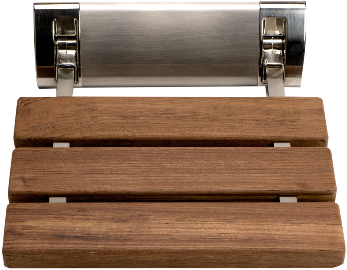 Alfi brand ADA Folding Teak Shower Seat with Accents in Polished Chrome or Brushed Nickel