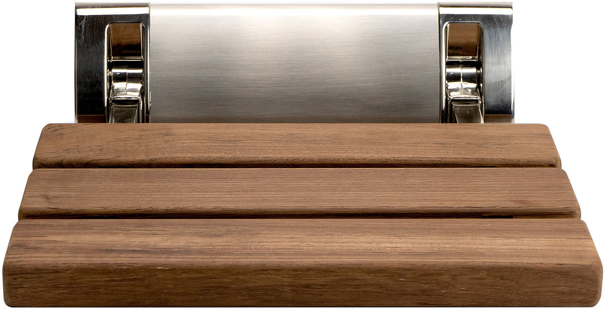 Alfi brand ADA Folding Teak Shower Seat with Accents in Polished Chrome or Brushed Nickel