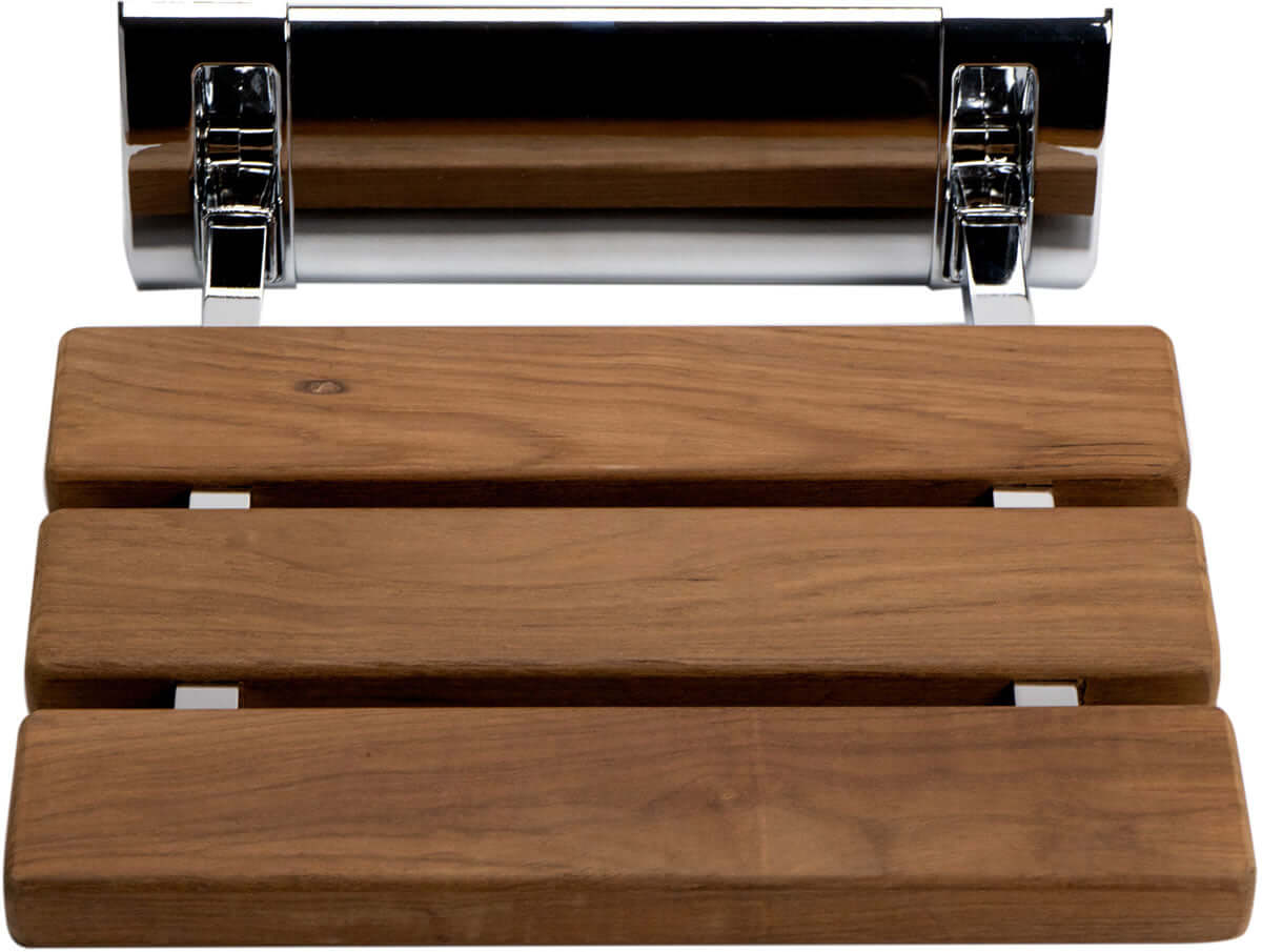 ADA Folding Teak Shower Seat with Accents in Polished Chrome or Brushed Nickel - Alfi Brand