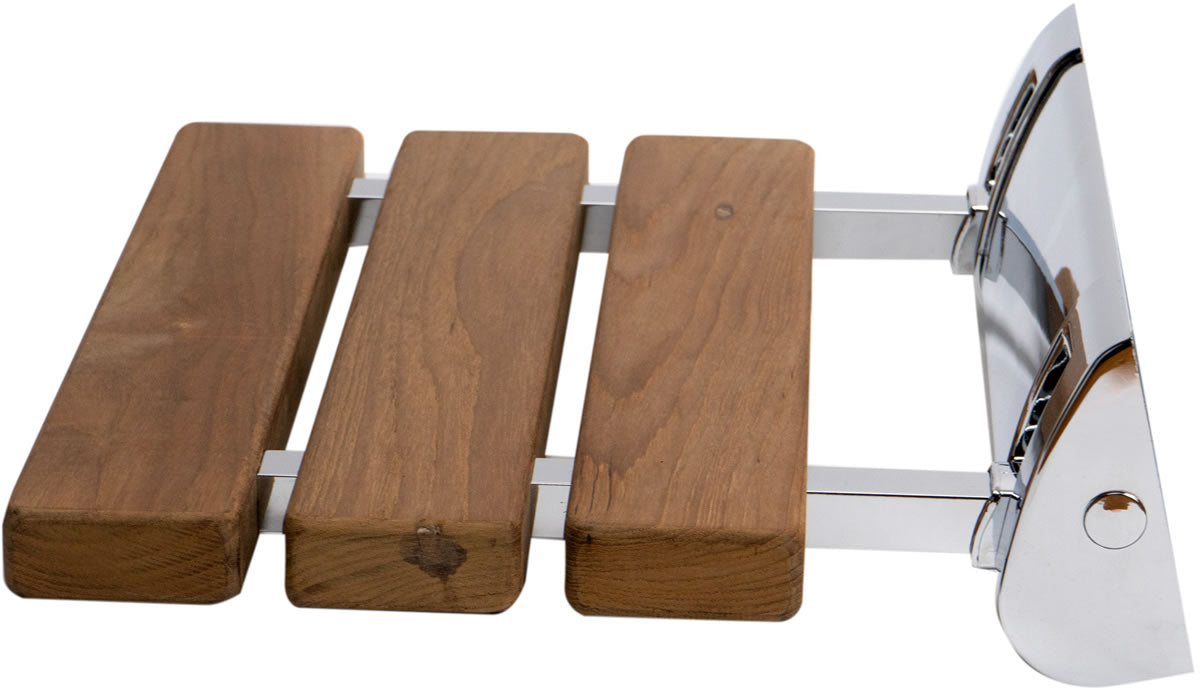 Alfi brand ADA Folding Teak Shower Seat with Accents in Polished Chrome or Brushed Nickel