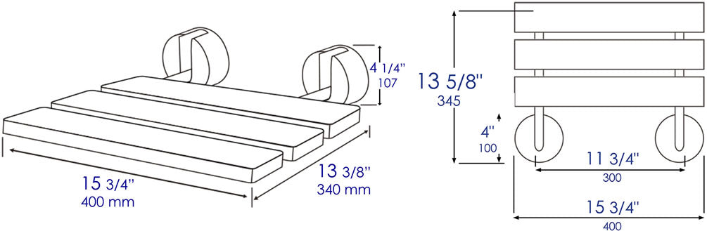 Alfi brand ADA Folding Teak Shower Seat 16" Wide, Accents in Polished Chrome or Brushed Nickel