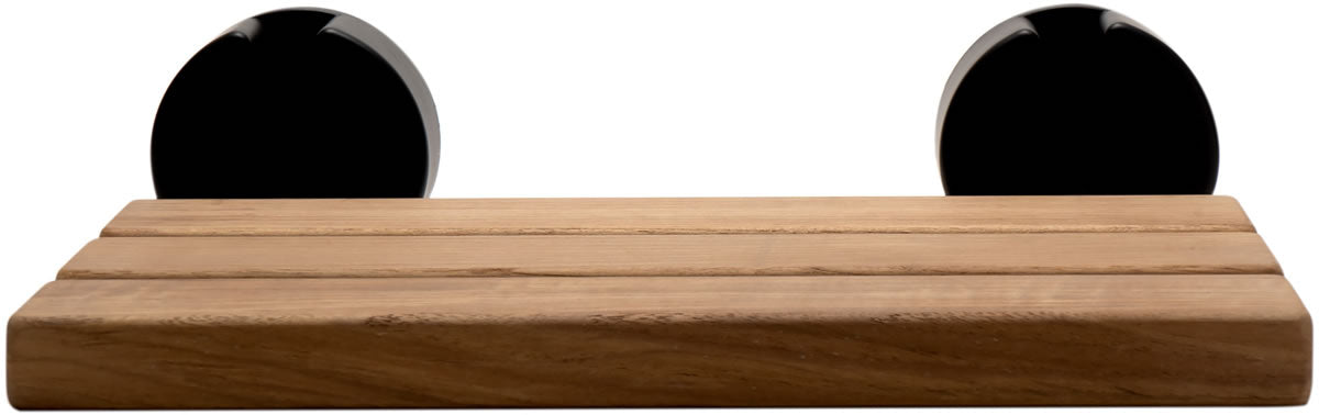 ADA Folding Teak Shower Seat 16" Wide, Accents finished in Matte Black - Alfi Brand - Perfect Makeup Mirrors