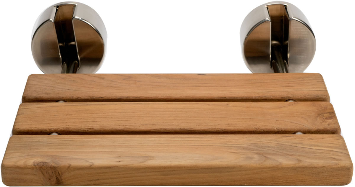 Alfi brand ADA Folding Teak Shower Seat 16" Wide, Accents in Polished Chrome or Brushed Nickel
