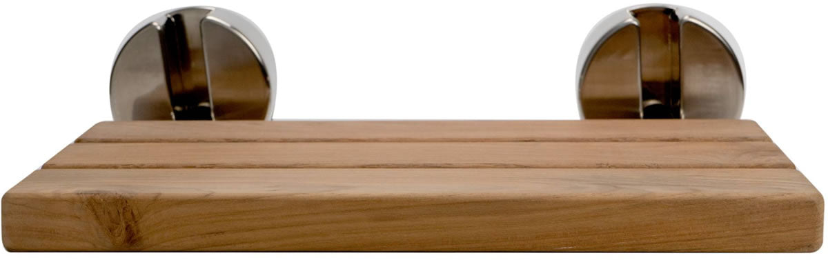 Alfi brand ADA Folding Teak Shower Seat 16" Wide, Accents in Polished Chrome or Brushed Nickel