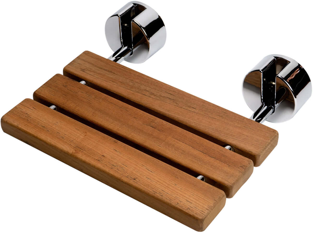 Alfi brand ADA Folding Teak Shower Seat 16" Wide, Accents in Polished Chrome or Brushed Nickel