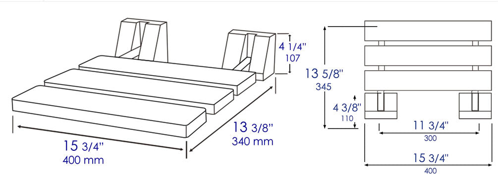 Alfi brand ADA Folding Teak Shower Seat 16" Wide, with Square Accents finished in Matte Black